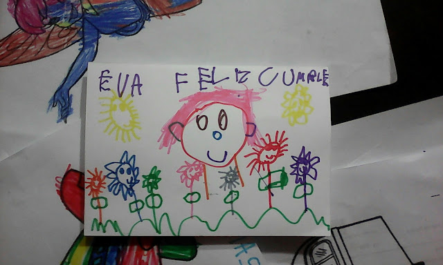 "Tarjeta de cumpleaños para Eva", Mati DBH, 5 años.