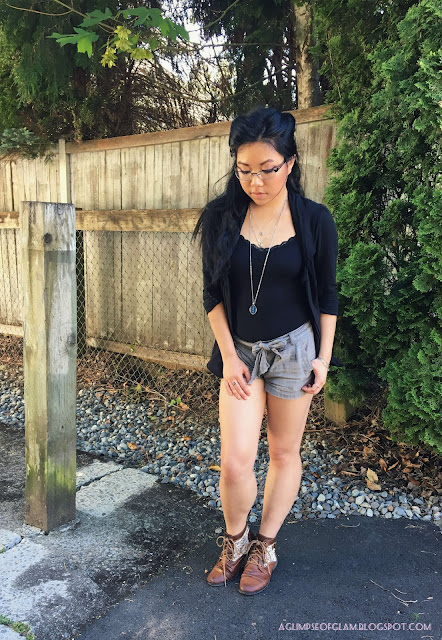 Grey Shorts Outfit Inspo - A Glimpse of Glam Andrea Tiffany