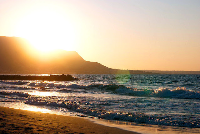 Malia Beach at sunset in Crete, Greece. Photo: Henry Jackson Photography. Unauthorized use is prohibited.