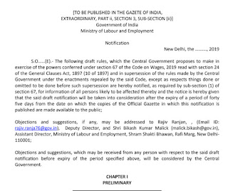 Central Government Draft Rules under Section 67 of the Code on Wages 2019