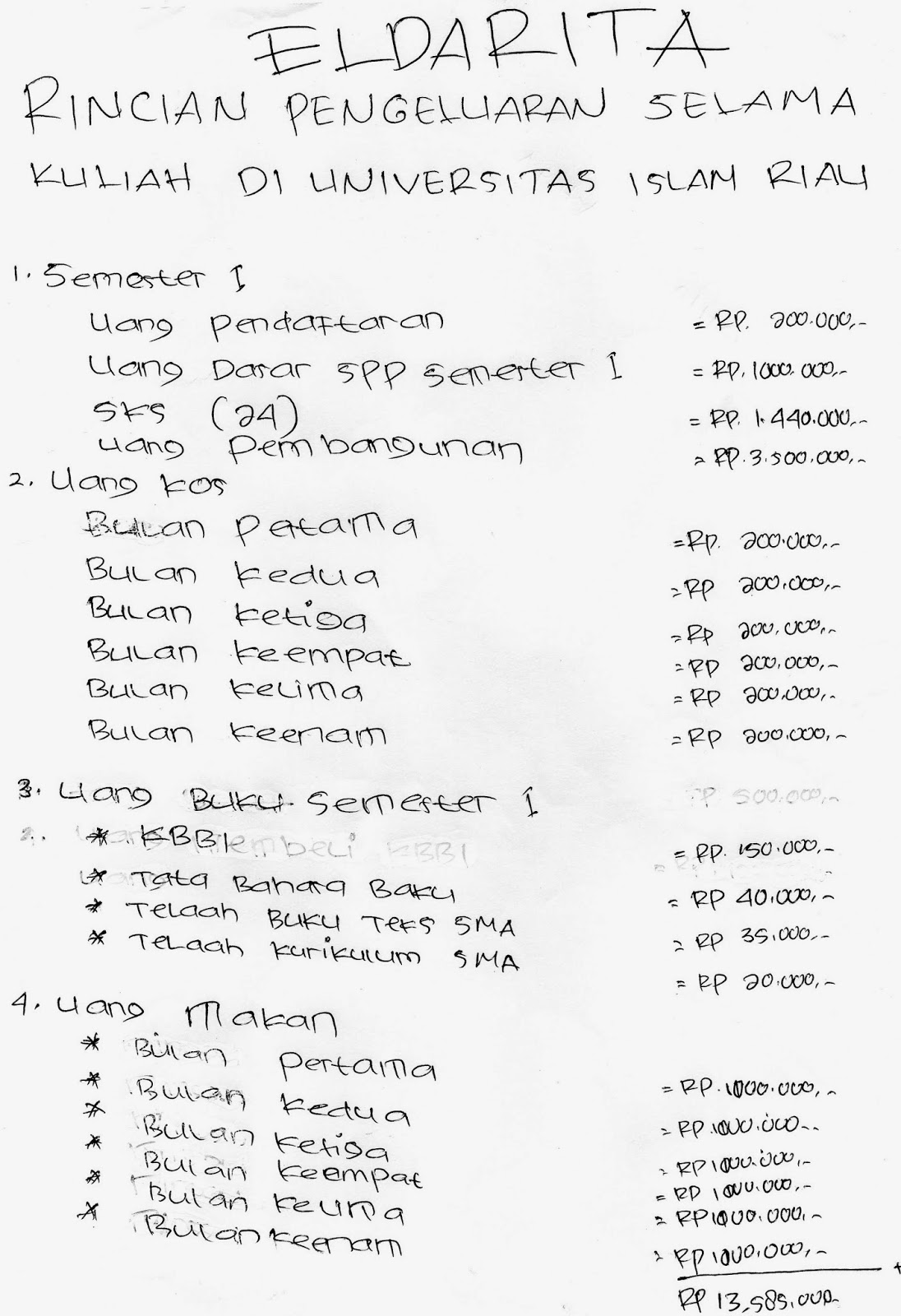 BIODATA RINCIAN BIAYA KULIAH SELAMA DI UNIVERSITAS ISLAM RIAU