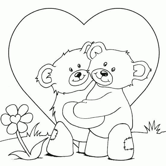 Valentine Boy Girl Kissing Coloring Picture Teddy Bears Cuddling Mewarnai