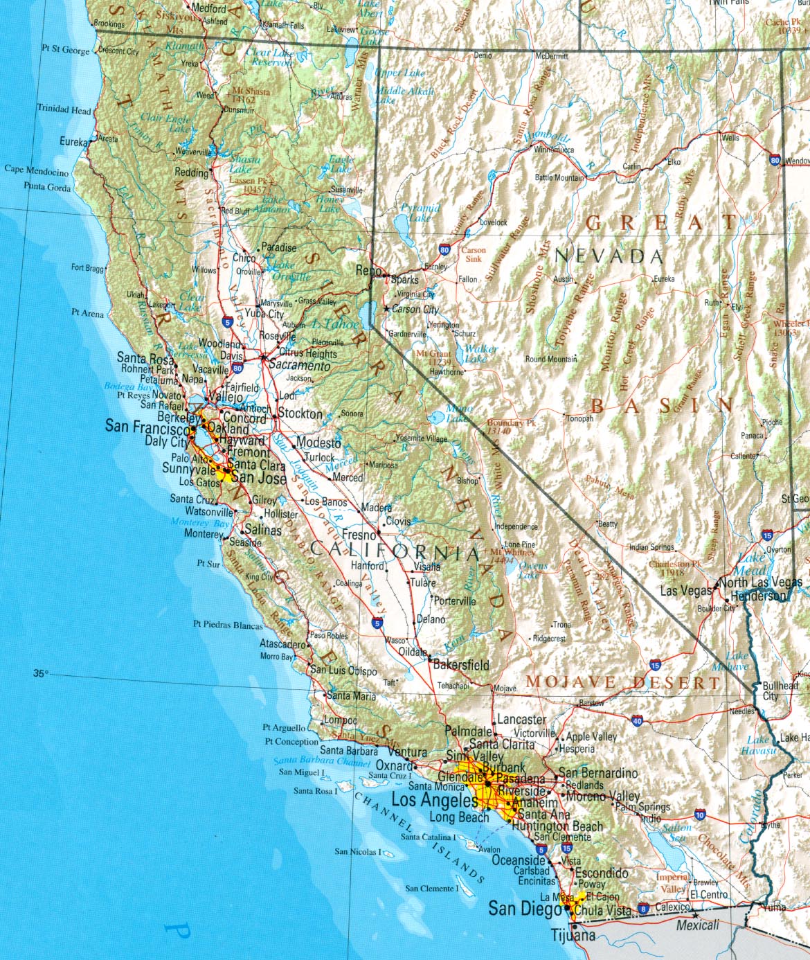 Geography Map of California Area Pictures | California Map Cities, Town