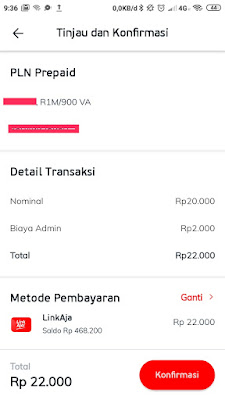 konfirmasi jumlah pembayaran token listrik linkaja