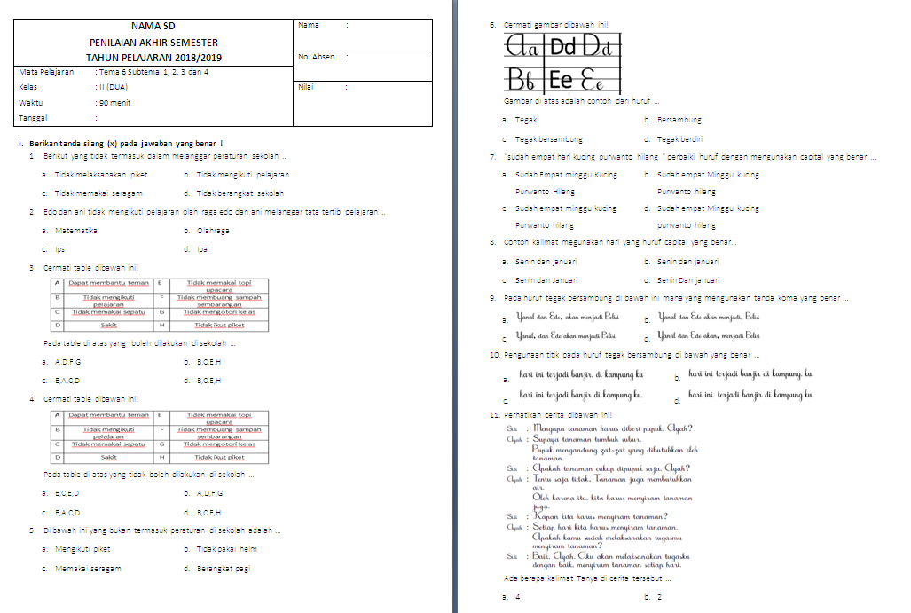 Soal PAS Kelas 2 SD/MI Tema 6 Soal PAS Kelas 2 SD/MI Tema 6