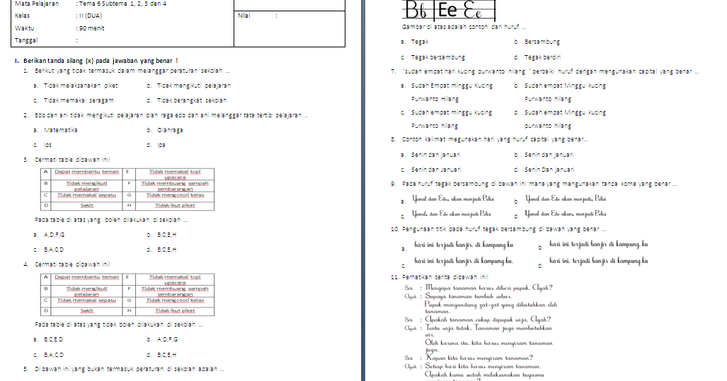 Soal PAS Kelas 2 SD/MI Tema 6 Soal PAS Kelas 2 SD/MI Tema 6