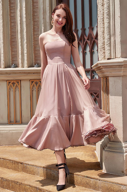 edressit new crset tea length pink prom dress evening dress
