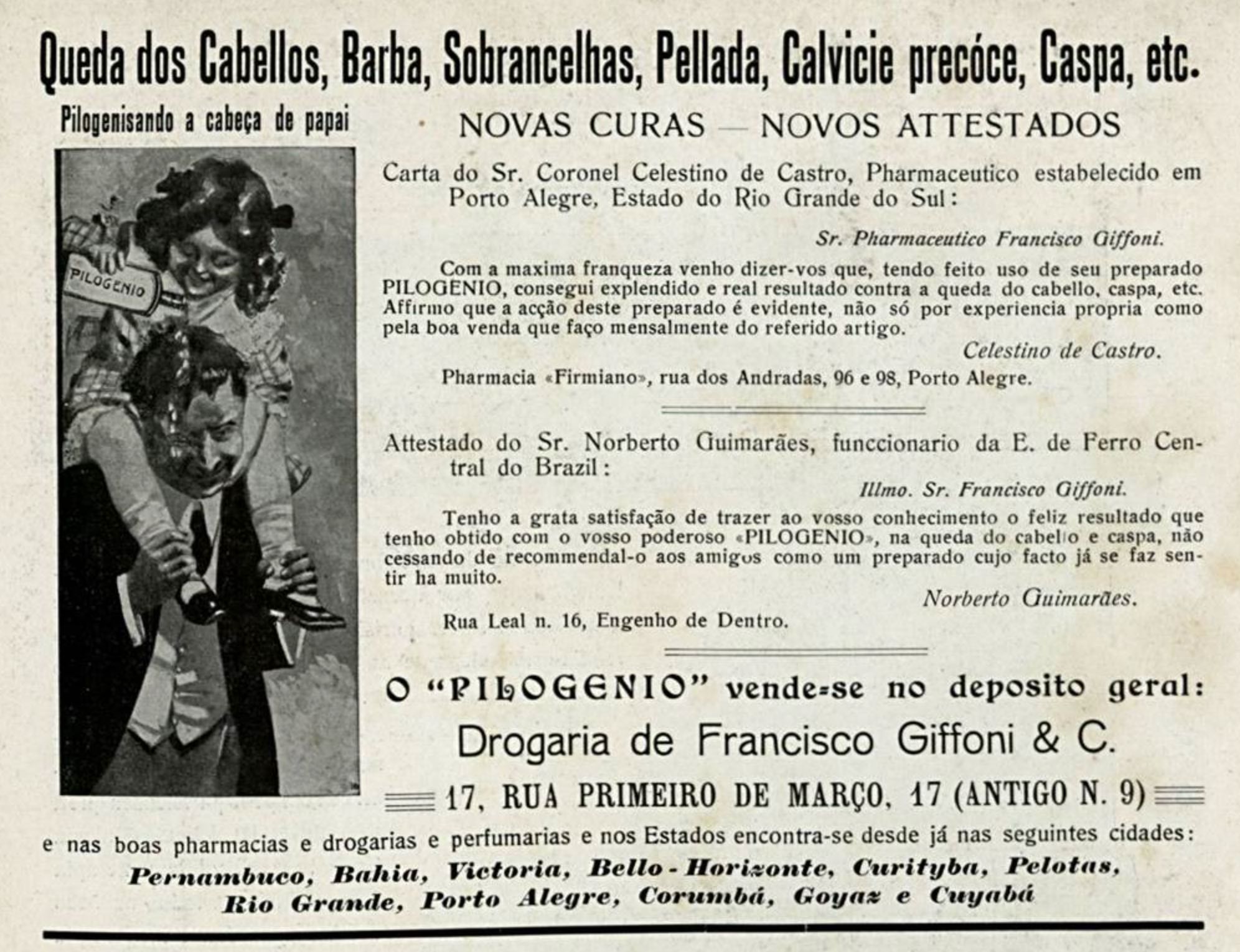 Propaganda antiga de 1909 para remédio para queda de cabelos e demais problemas capilares