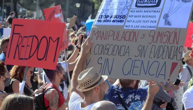 Protestan contra coronavirus y mascarillas en España