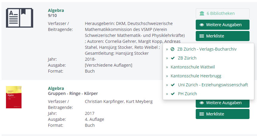Screenshot zur Verfügbarkeitsanzeige Screenshot zur Verfügbarkeitsanzeige