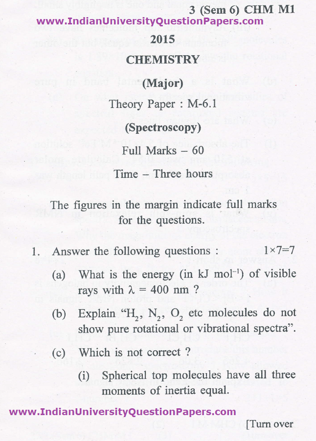 Gauhati University B.Sc Chemistry Major Paper M6.1 Spectroscopy 6th