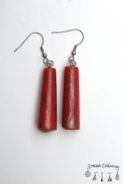 Boucles oreilles pâte polymère transparence rouge Fimo Stenna Création