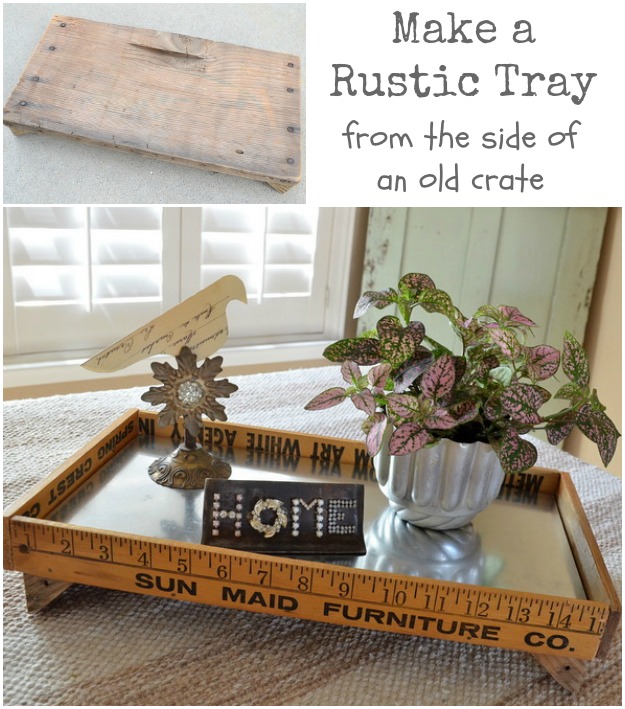 DIY rustic tray made from salvaged junk