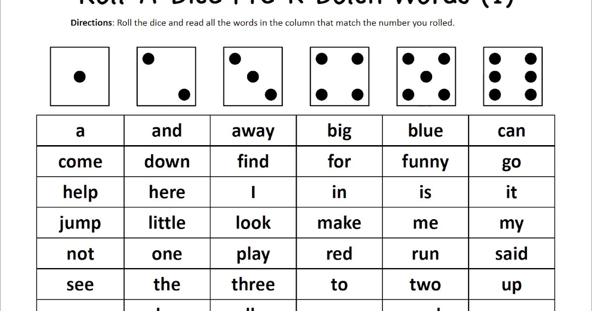 Free RollADice PreK Dolch Words Set Oodles of Teaching Fun