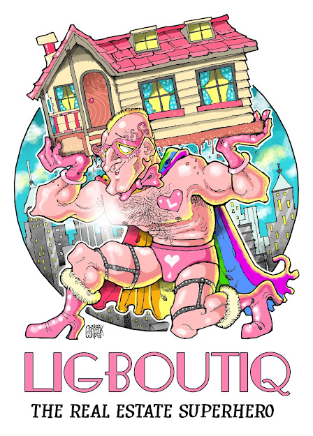 LIGBOUTIQ (a word connecting the letters LGBTQ)- a Gay Superhero character for a Real Estate farm
