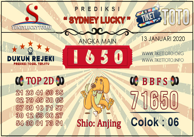 Prediksi Togel SYDNEY LUCKY TIKETTOTO 13 JANUARI 2020