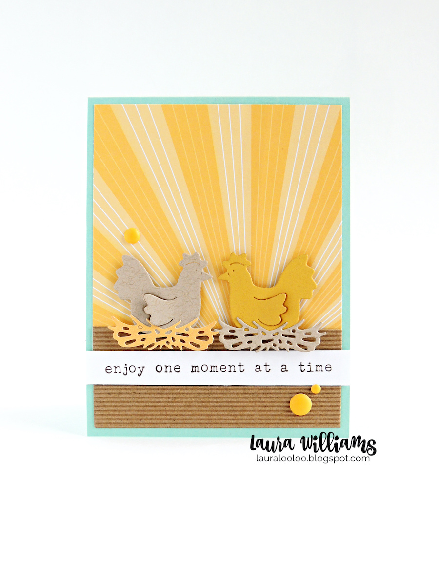 Enjoy One Moment at a Time - handmade card idea with stamps and dies from Impression Obsession featuring cute mama hens on their nests. Die cut chickens are adorable for farmhouse themed cards and paper crafts.