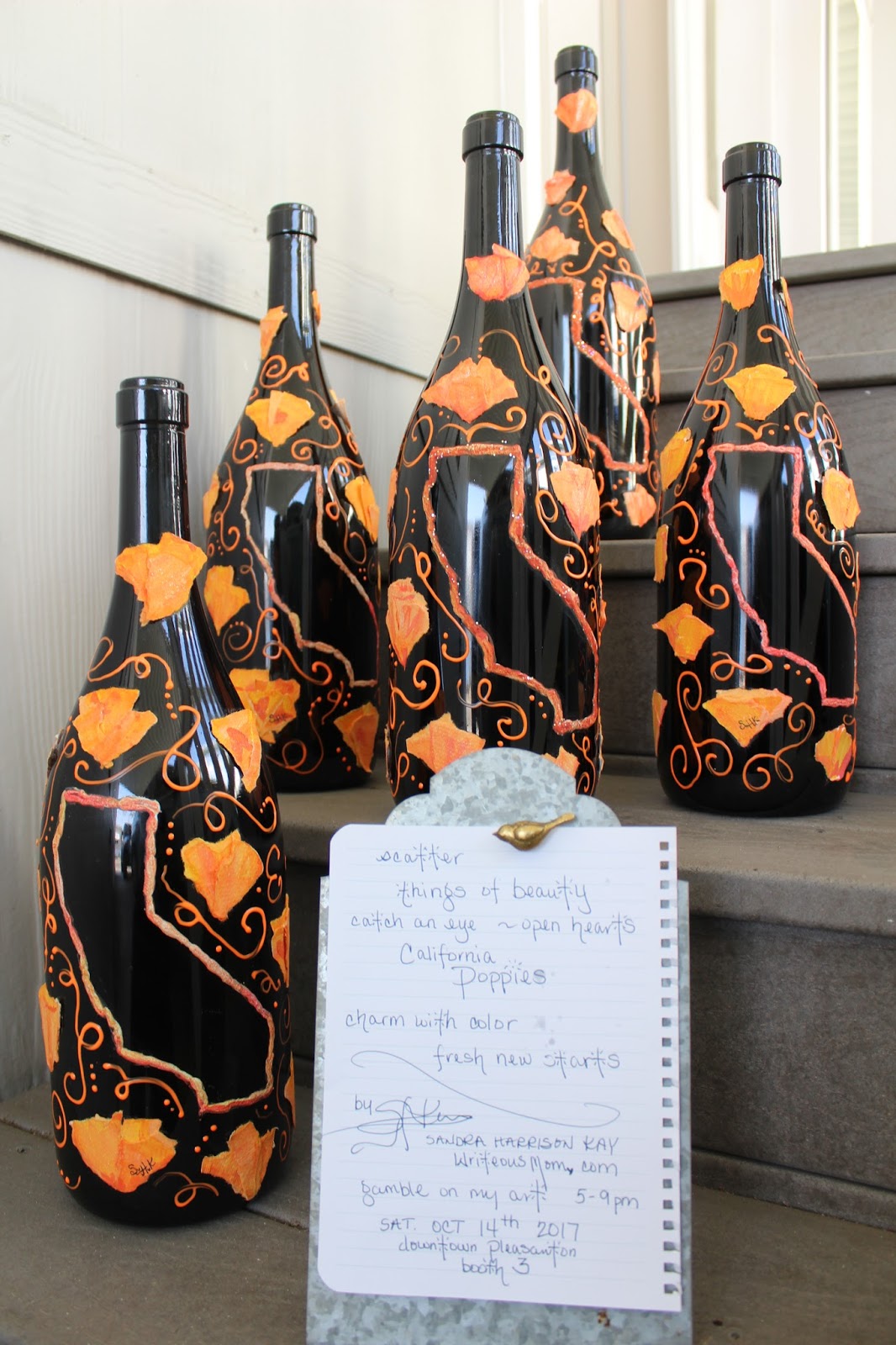 California Poppies. mixed media wine