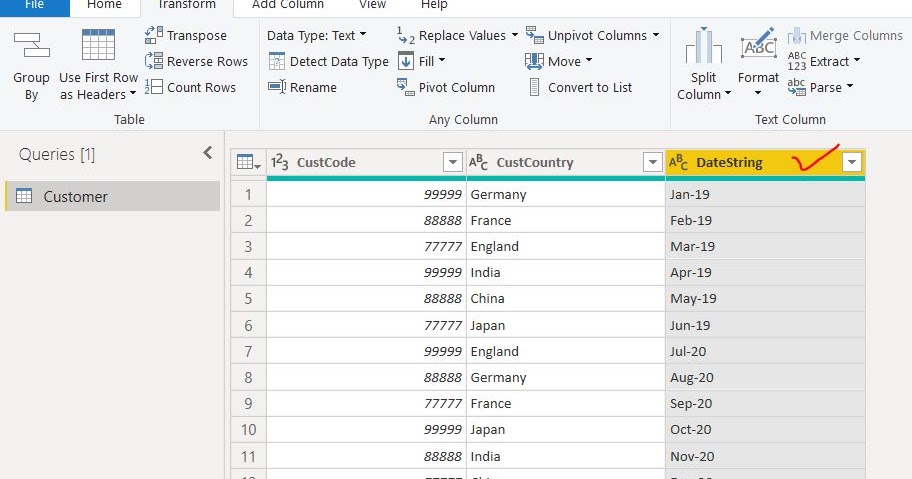How to convert mmm yy string to date format using m query in power bi 