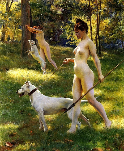Julius LeBlanc Stewart - Ninfe che cacciano - nudo pittorico femminile