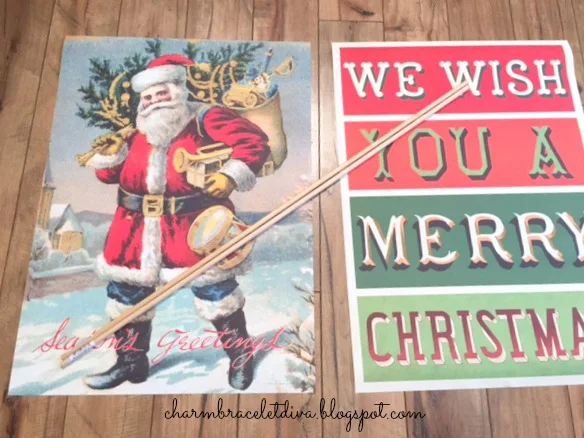 DIY vintage-inspired hanging poster wall art Santa we wish you a Merry Christmas