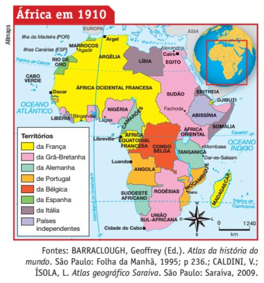 Veredas do Tempo Mapa Domínio europeu no continente africano 1880 e 1910 Veredas do Tempo Mapa Domínio europeu no continente africano 1880 e 1910