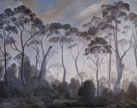 Tasmania landscape painting trees clouds fog oil original art