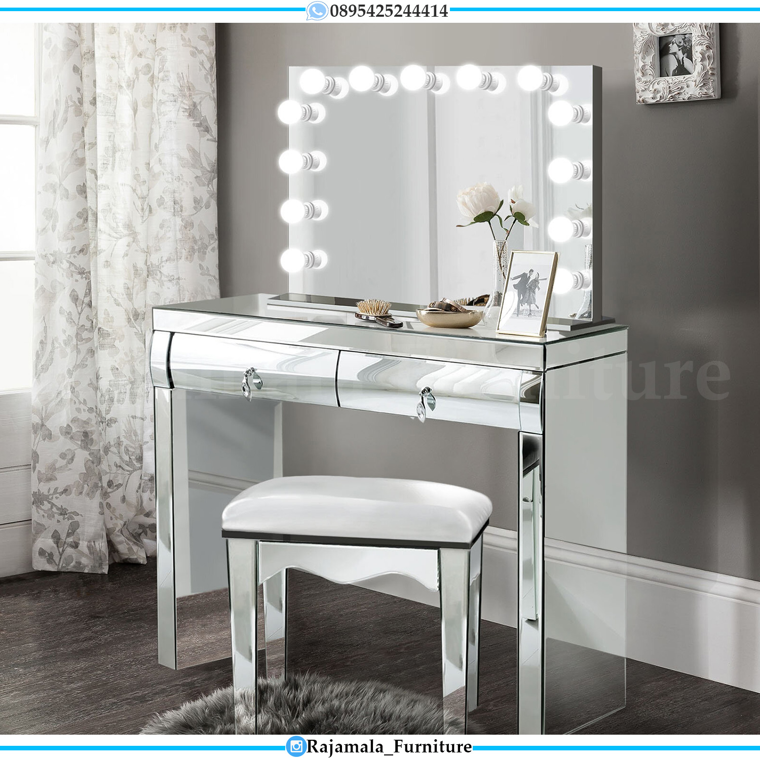 Meja Rias Mewah Minimalis Luxury Design Full Kaca Furniture Jepara RM-0165