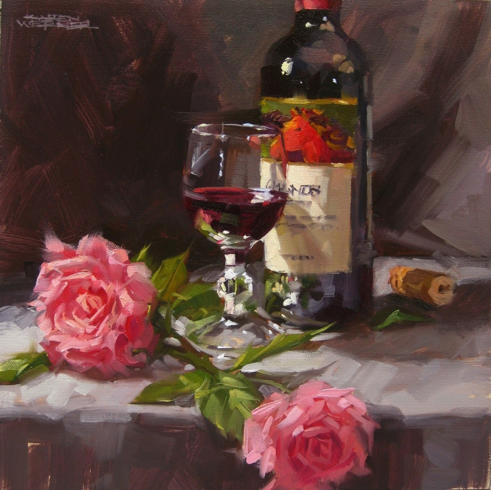 Karen Werner Fine Art Wine Bottle Demo a still life painting in oil
