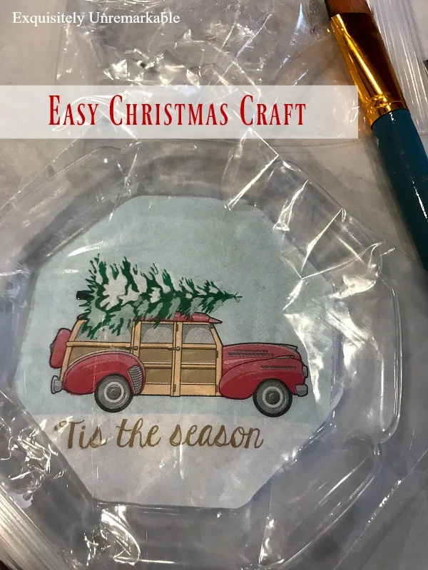 Easy Christmas Craft Text over tis the season napkin on glass plate