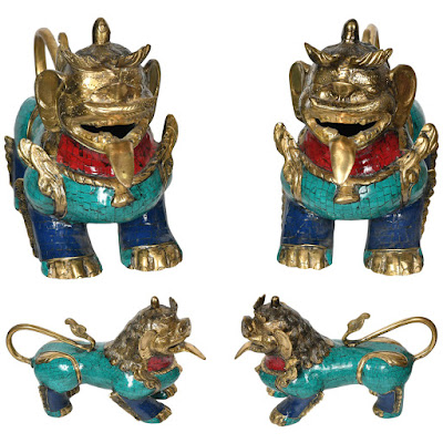 Get Leonine Temple Guards Made Of Brass with Inlay Statue
