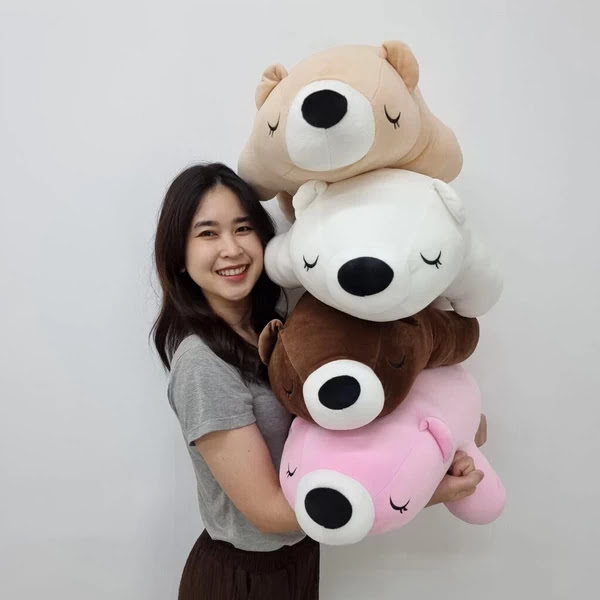 ตุ๊กตาหมีหลับ🐻 90ซม 25 นิ้ว มี 4 สี ขาว ครีม น้ำตาลเข้ม และชมพูเข้ม 🎀ผ้านุ่มนิ่มใยเด้ง