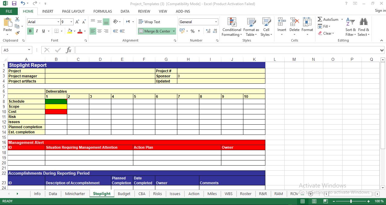 Project Management Template Excel Pertaining To Stoplight Report Template