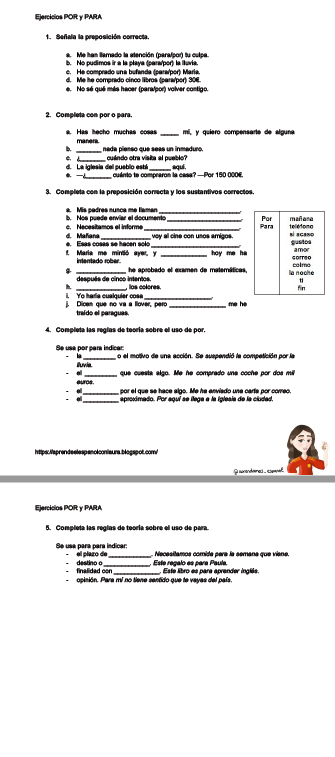 Cuándo usar Por o Para - Diferencias y ejercicios || When to use Por or