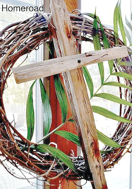 Easter wreath with driftwood cross