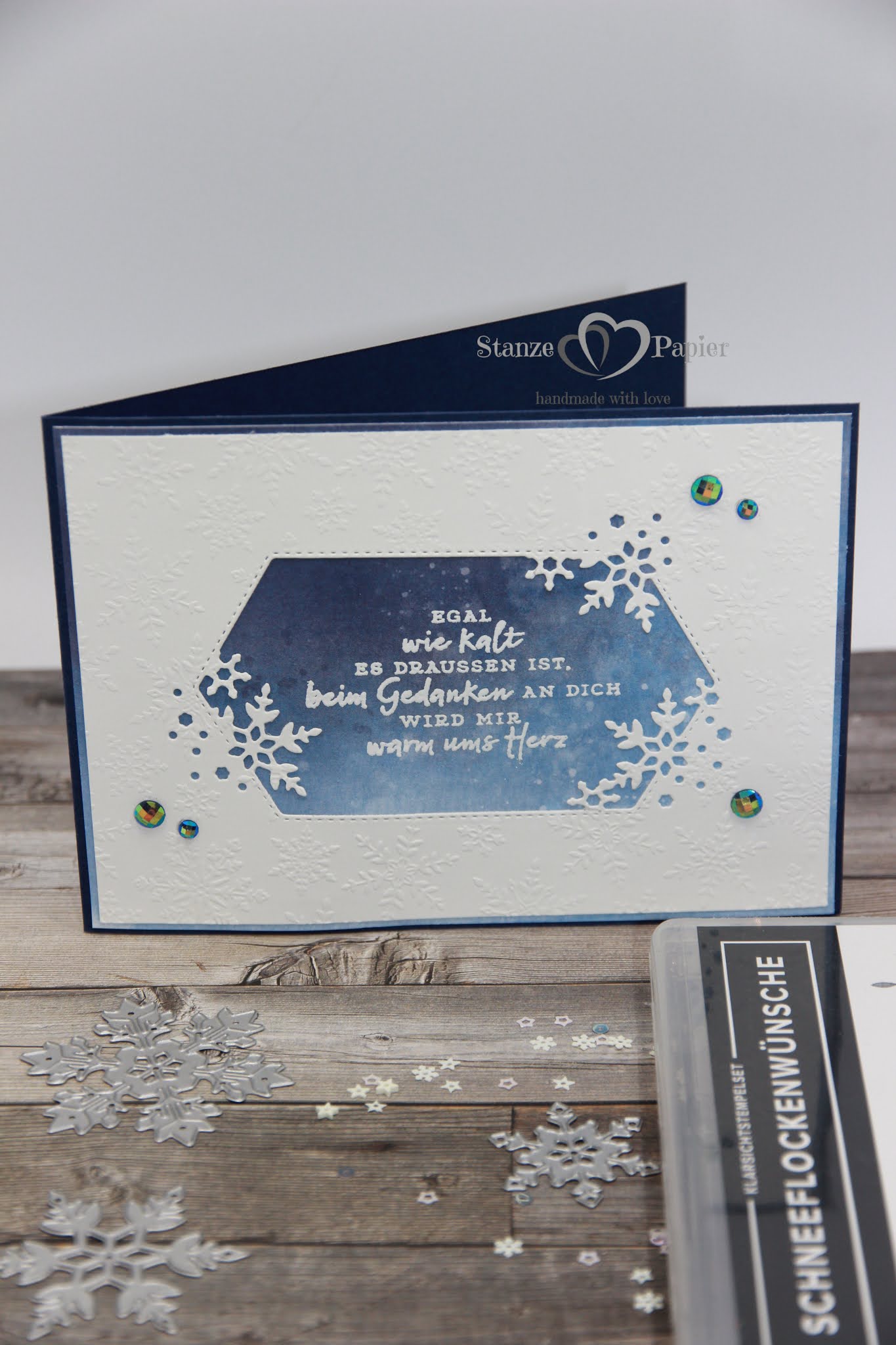 StanzeHerzPapier 1 Set 3 Karten Schneeflockenwünsche