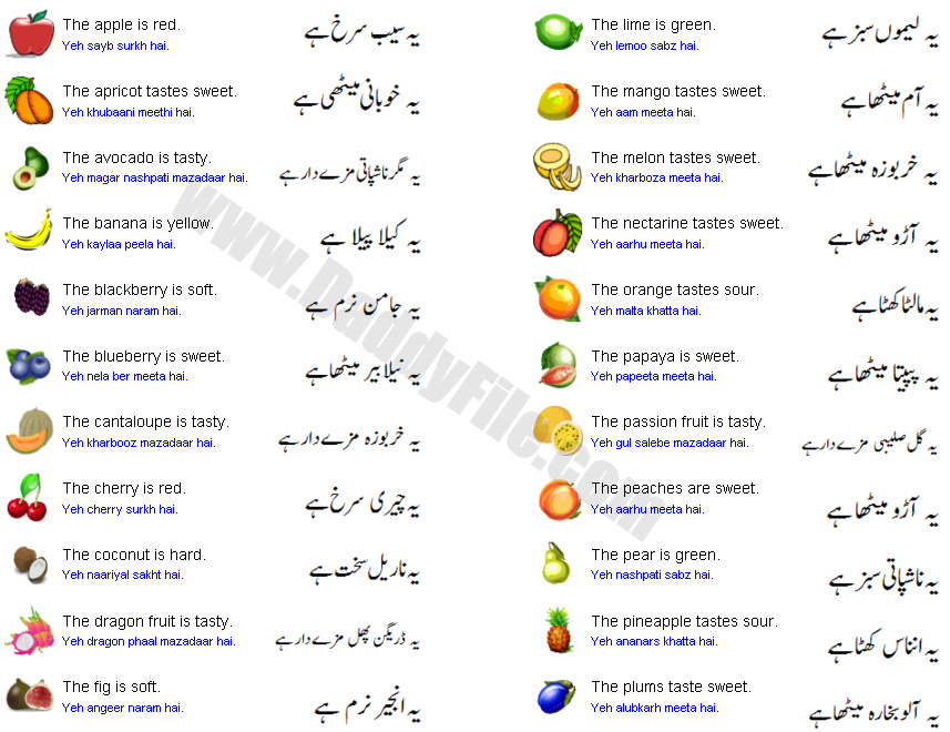 Fruits Name Word Meanings And Sentences In English And Urdu Learn