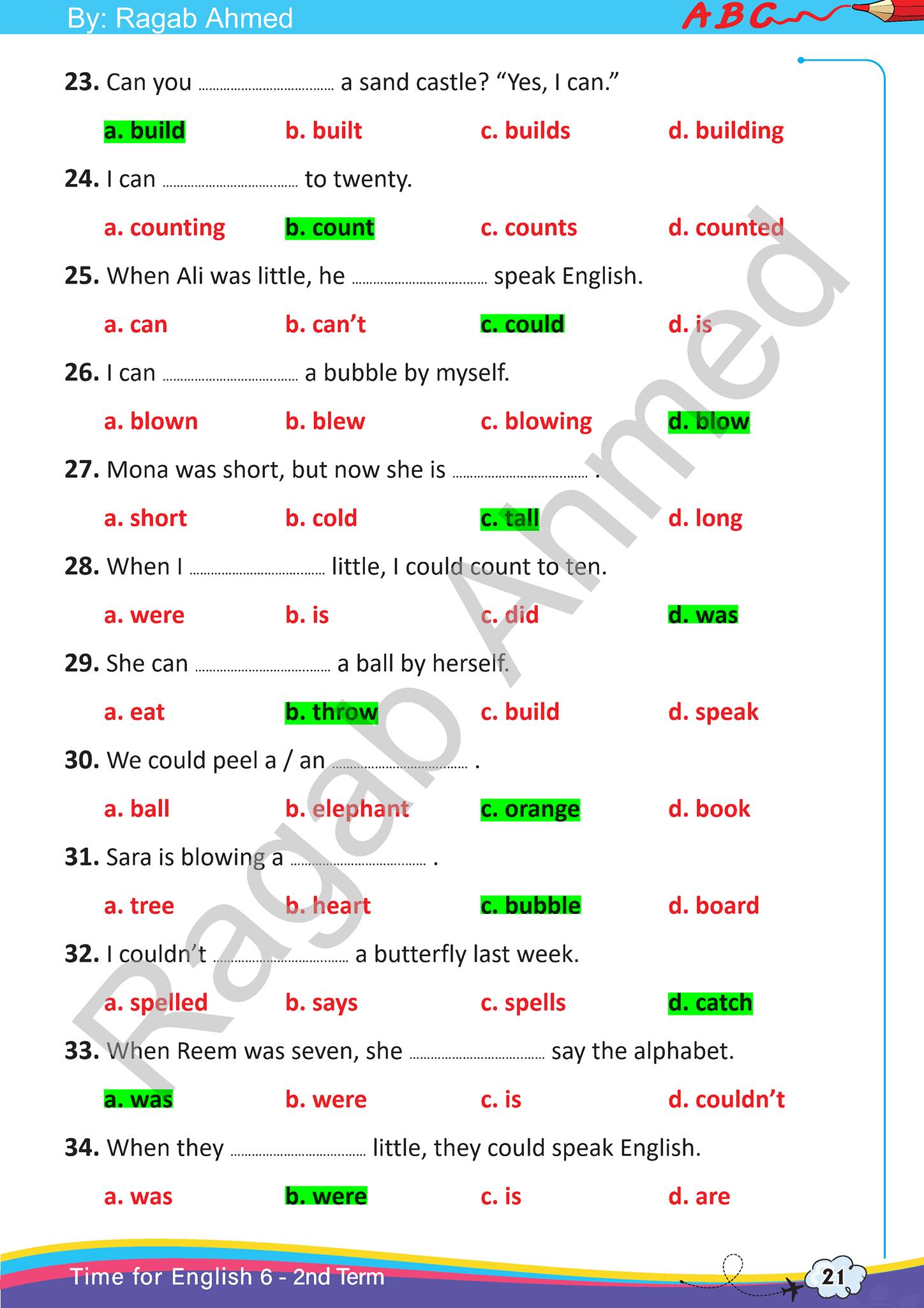 لغة انجليزية l  مراجعة شهر إبريل للصف السادس الابتدائي بالإجابة النموذجية 3