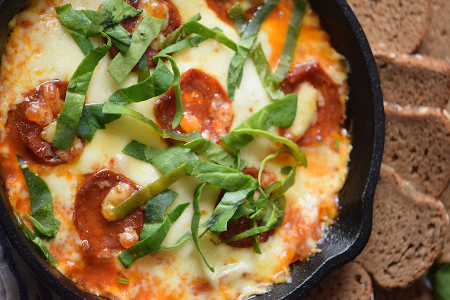 cast iron skillet, homemade, fresh, tomatoes, basil, cheese, tailgating