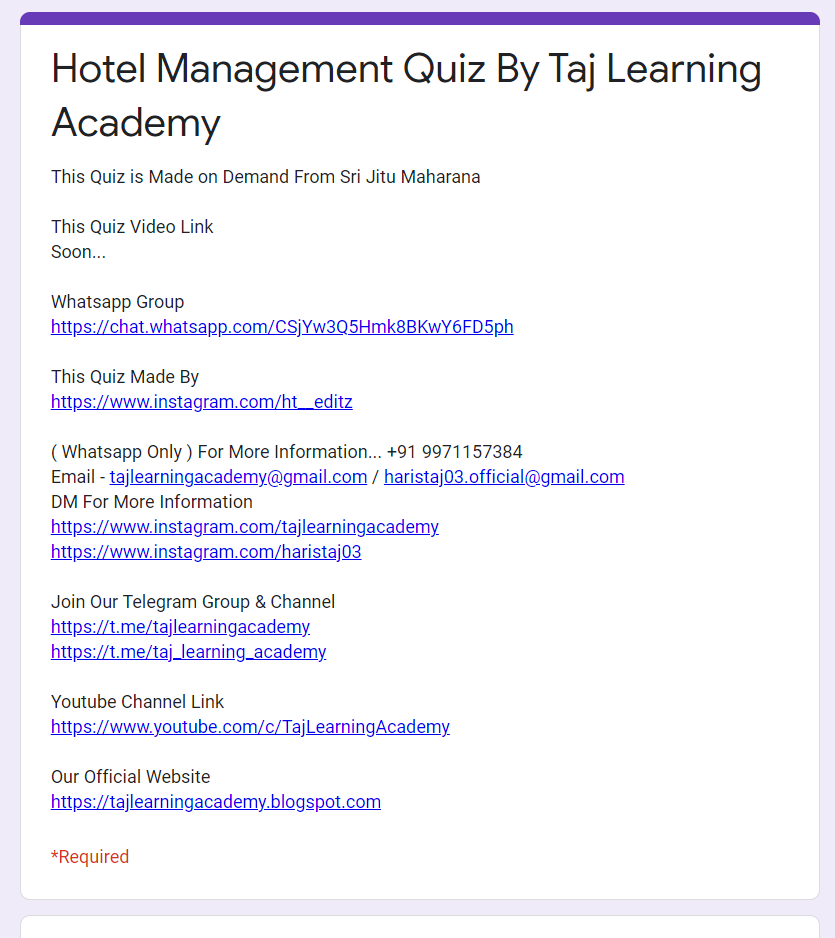 Hotel Management Quiz By TLA