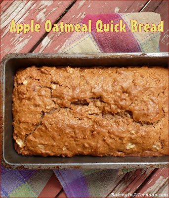 Apple Oatmeal Quick Bread, big on flavor and texture, this quick bread uses sugar substitutes, healthier oil and less eggs. | Recipe developed by www.BakingInATornado.com | #recipe #bake