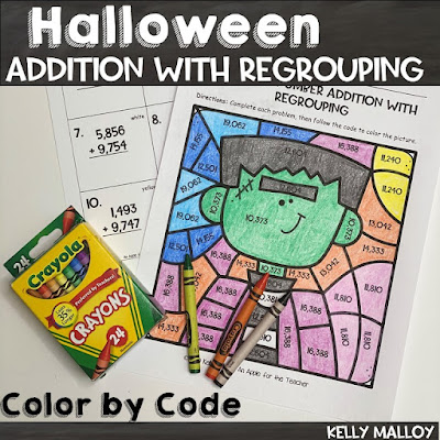 Halloween Color By Number Addition With Regrouping