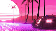 car outrun synthwave scenery digital art mobile wallpaper