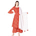 Ortange Women's Cotton Printed Kurta And Palazzo With Dupatta Set (Red)