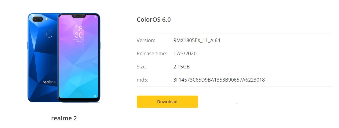 Realme 2 March 2020 Security Patch Update Adds WiFi Calling (VoWiFi), Swipe Gestures [RMX1805EX_11_A.64] - Realme Updates