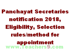 A.P Panchayat Secretaries notification 2018, Eligibility, Selection rules/method for appointment