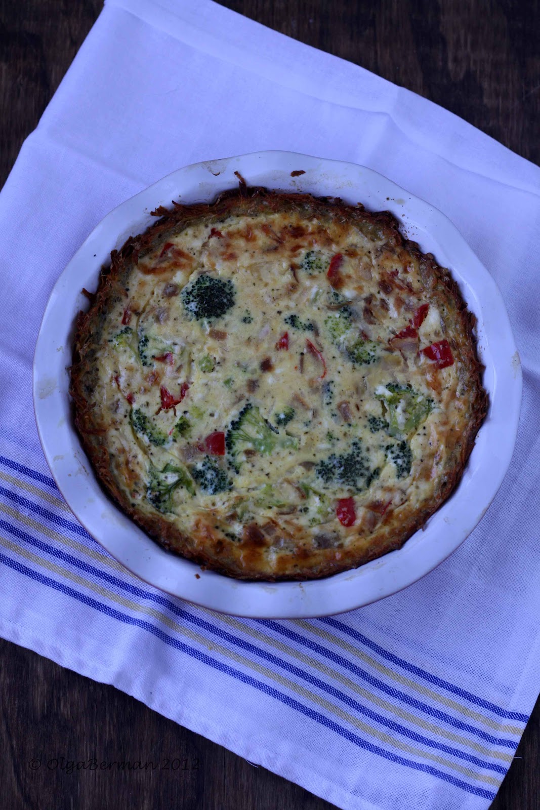 Mango & Tomato Cheesy Broccoli & Red Pepper Quiche with Potato Crust