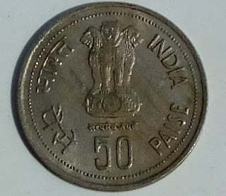 50 Paise Coin1917-1984 INDRA GANDHI Photo 1985 Coin Price 