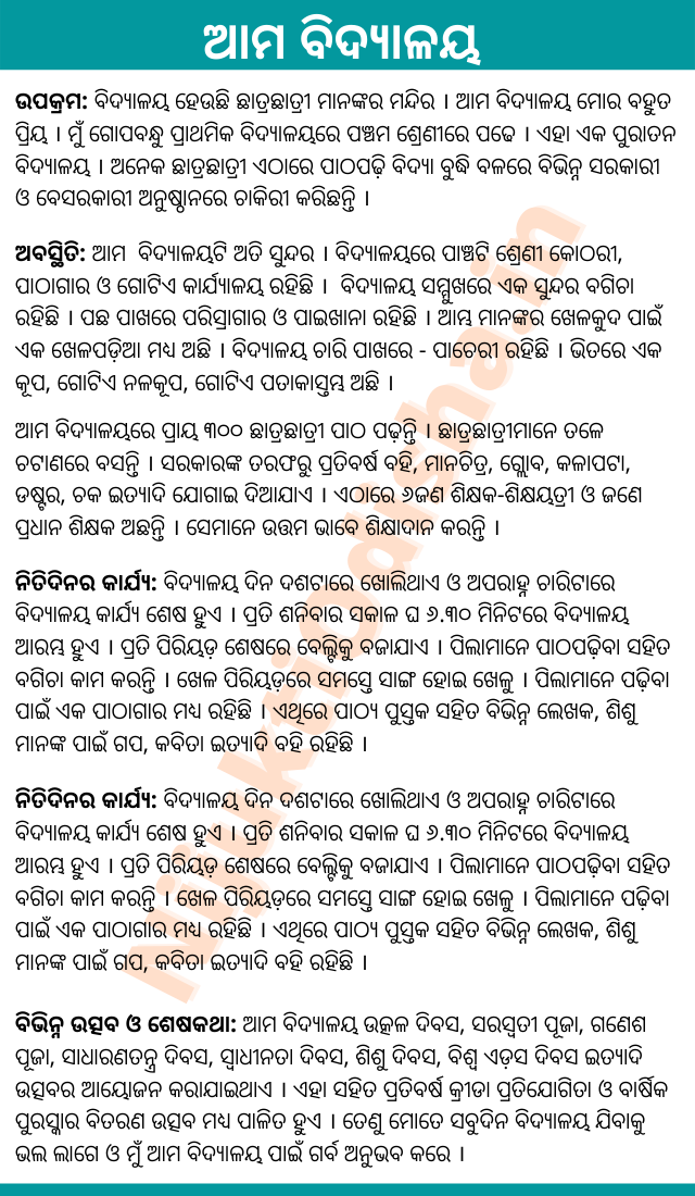 my school essay 10 lines in odia