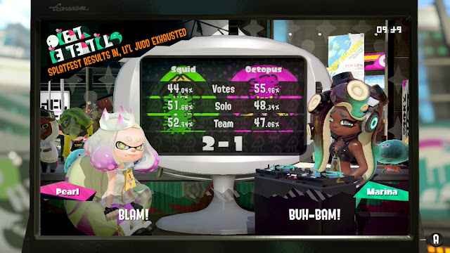 Splatoon 2 Splatfest results Squid vs. Octopus votes solo team popularity win percents